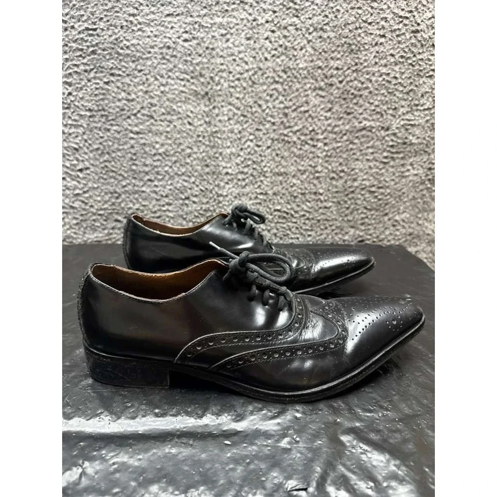 Gixus Italian Leather Lace-Up‎ Wingtip Oxford Dress Shoes Black Mens Size 42 EU